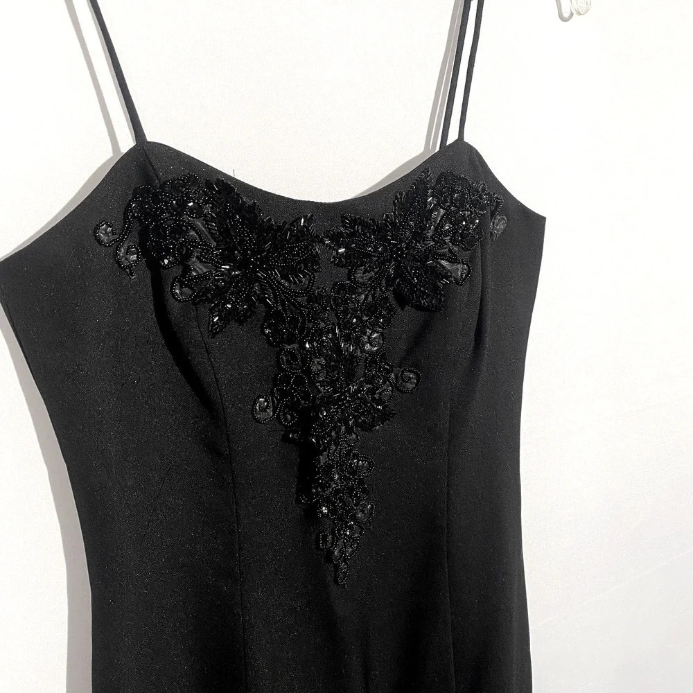Vintage Alex Evenings Black Beaded Made In U.S.A Cocktail Knee Length Dress - Picture 12 of 13